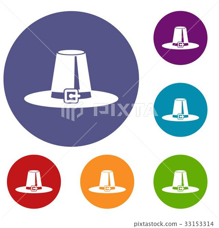 Pilgrim hat icons set 33153314