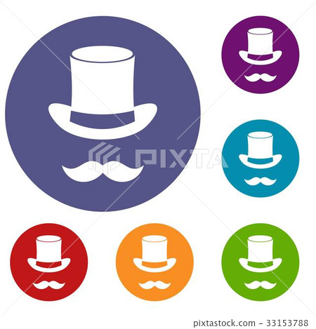 Magic black hat and mustache icons set 33153788