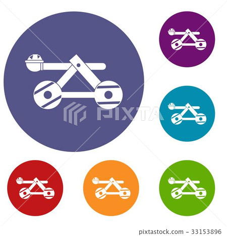 Ancient wooden catapult icons set Ancient wooden catapult icons set 33153896