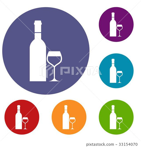 Glass and bottle of wine icons set 33154070