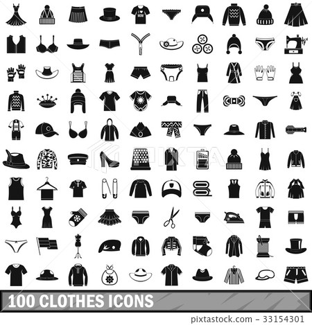 100 clothes icons set, simple style 100 clothes icons set, simple style 33154301