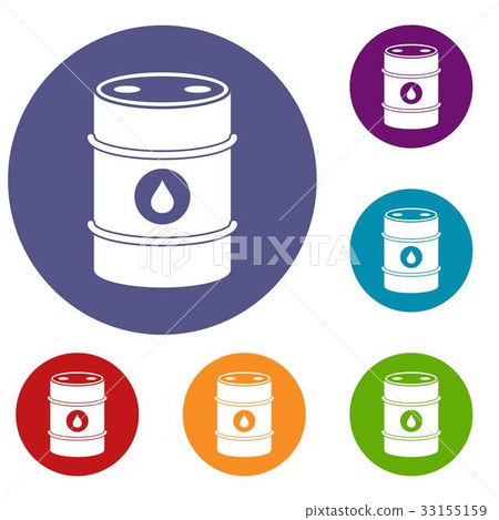 Metal oil barrel icons set Metal oil barrel icons set 33155159