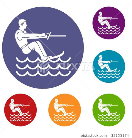 Water skiing man icons set 33155174