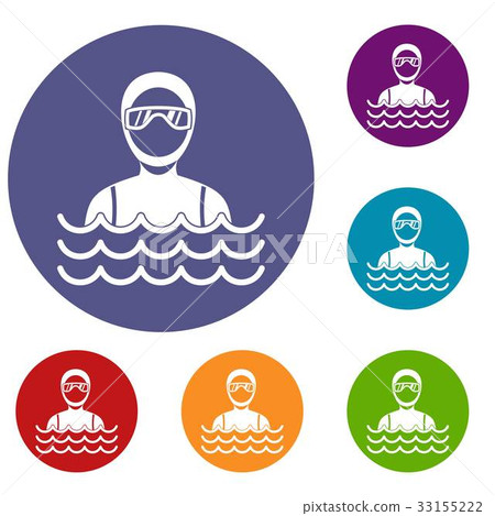 Scuba diver man in diving suit icons set Scuba diver man in diving suit icons set 33155222