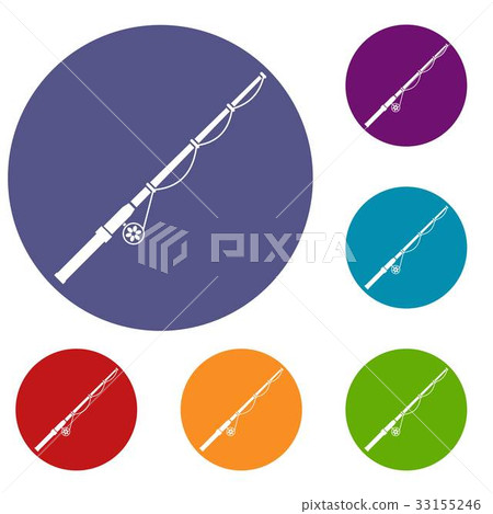 Rod and reel icons set 33155246