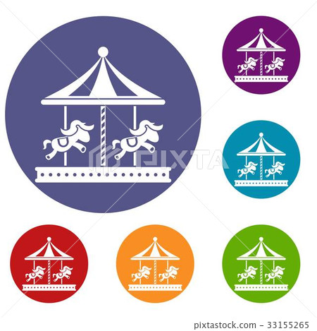 Merry go round horse ride icons set Merry go round horse ride icons set 33155265