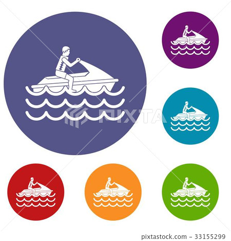 Man on jet ski rides icons set Man on jet ski rides icons set 33155299