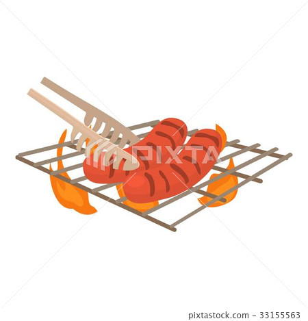 Cooking sausage on bbq icon, cartoon style Cooking sausage on bbq icon, cartoon style 33155563
