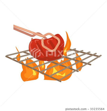 Cooking beef on barbecue icon, cartoon style 33155564