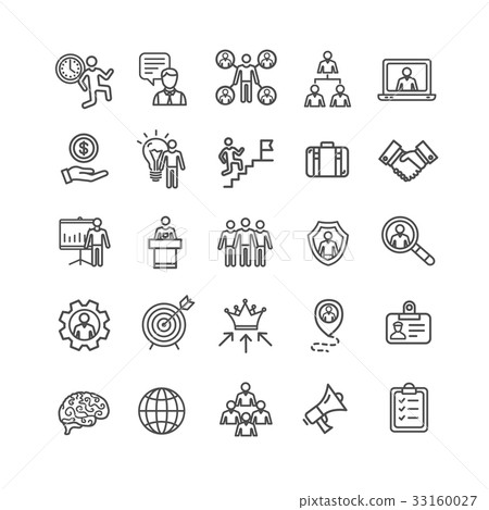 Management Business Black Thin Line Icon Set - Stock Illustration ...
