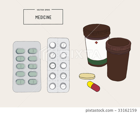 Medical bottles with pills, capsules vector. Medical bottles with pills, capsules vector. 33162159