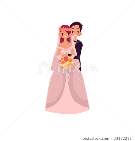 Vector groom and bride hug each other isolated Vector groom and bride hug each other isolated 33162255