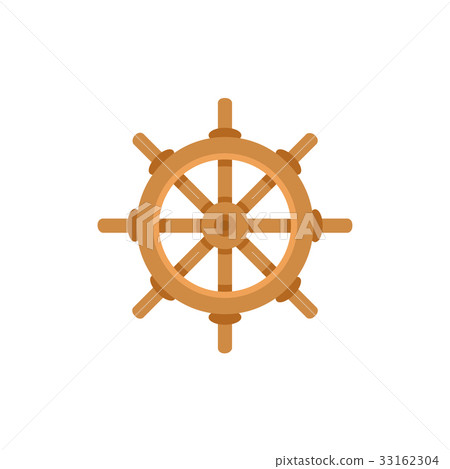 Flat cartoon ship, sailboat steering wheel 33162304