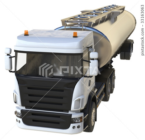 Large white truck tanker with a polished metal 33163063