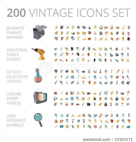 Vintage icons set for business and technology. Vintage icons set for business and technology. 33163271