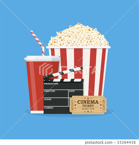 clapperboard and popcorn and ticket movie 33164438