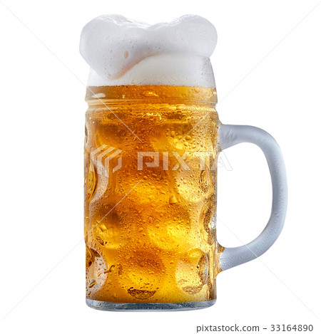 Mug of frosty beer with foam Mug of frosty beer with foam 33164890