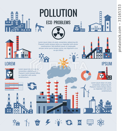Digital vector blue factory pollution icons 33165353