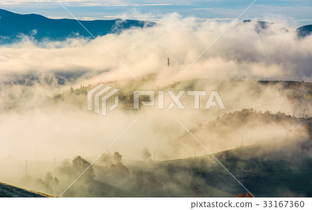 thick fog over the rural hills in morning light thick fog over the rural hills in morning light 33167360