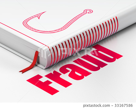 Safety concept: book Fishing Hook, Fraud on white 33167586