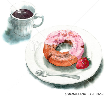 Coffee and Strawberry Fashion Donut Coffee and Strawberry Fashion Donut 33168652