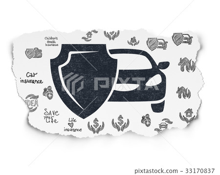 Insurance concept: Car And Shield on Torn Paper Insurance concept: Car And Shield on Torn Paper 33170837
