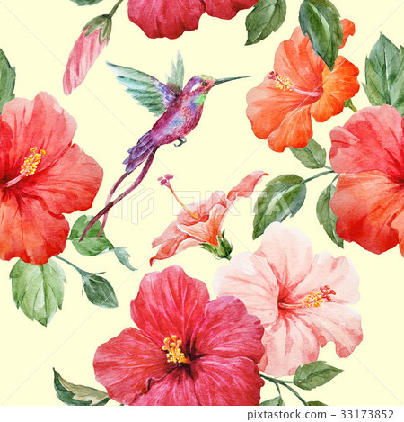 Watercolor tropical hibiscus pattern 33173852