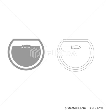 Fish in round aquarium grey set icon . Fish in round aquarium grey set icon . 33174291