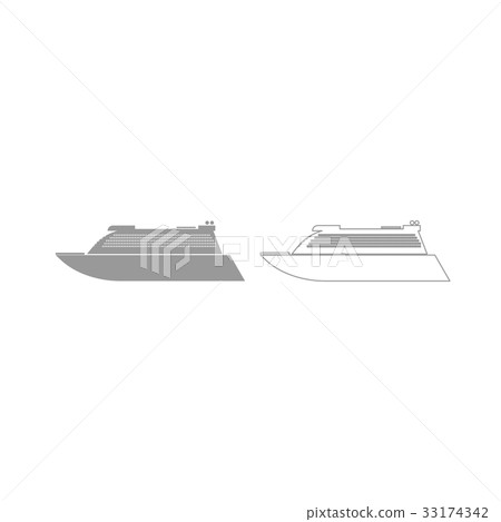 Transatlantic cruise liner grey set icon . 33174342