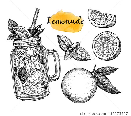 Lemonade and ingredients. 33175537