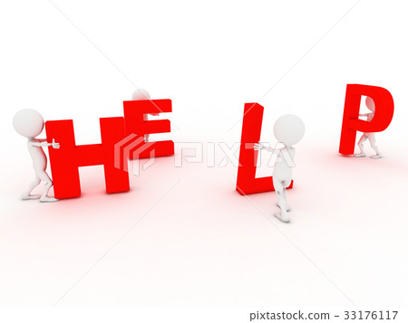 3d people - men, person and the word "Help" 3d people - men, person and the word "Help" 33176117
