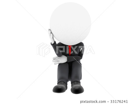 Sad 3d man sitting isolated on white background 33176241