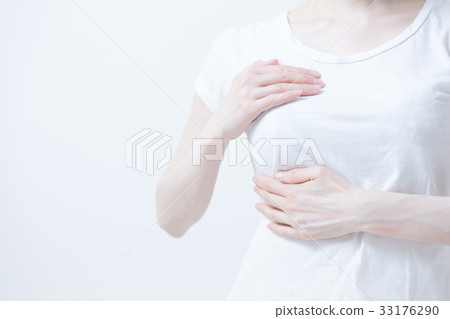 Woman, white background in T-shirt 33176290