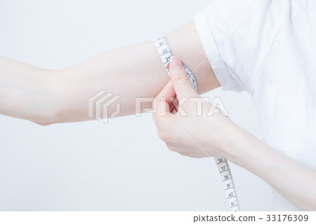 Woman, white background in T-shirt 33176309