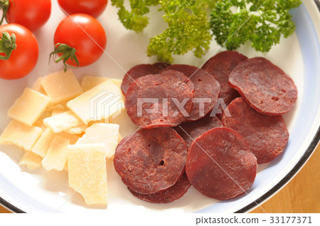 Salami with cheese and tomato Salami with cheese and tomato 33177371