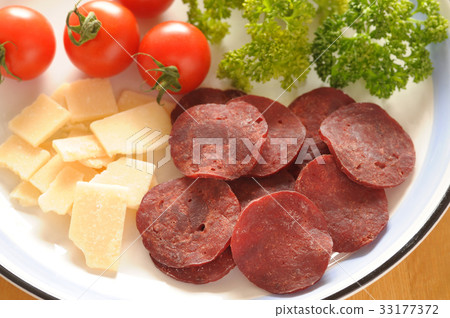 Salami with cheese and tomato Salami with cheese and tomato 33177372