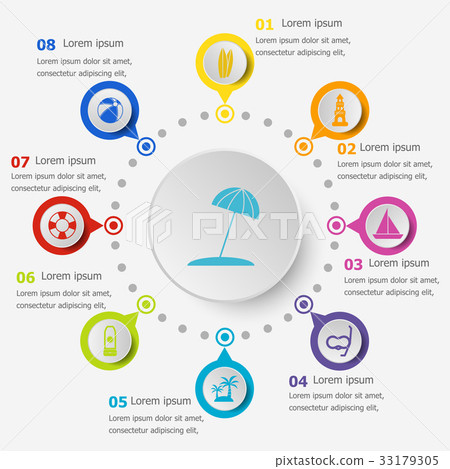 Infographic template with beach icons Infographic template with beach icons 33179305