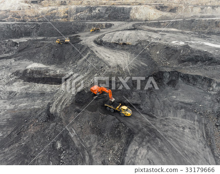 Aerial view open pit mine, loading of rock, mining 33179666