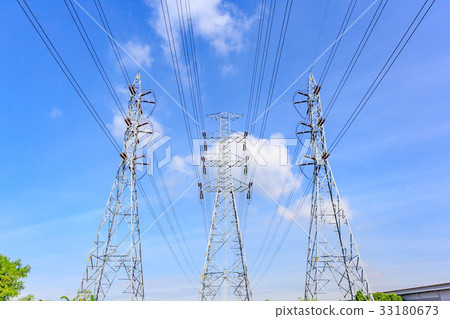 high voltage post, High-voltage tower in blue sky  33180673
