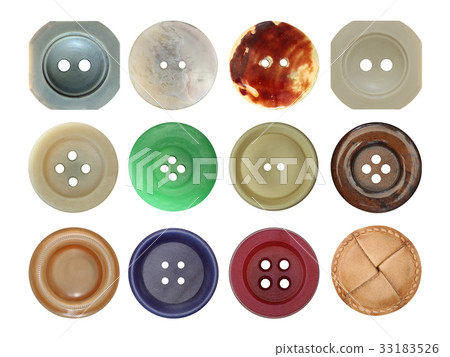 Various old and used buttons on white background 33183526