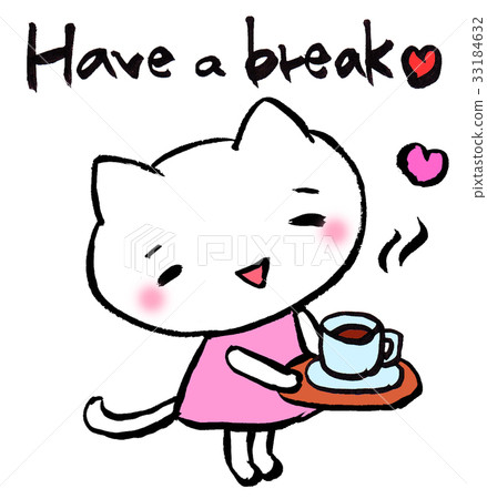 White cat carrying coffee Have a break English White cat carrying coffee Have a break English 33184632