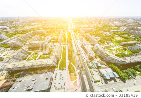 Aerial city view with crossroads and roads, houses Aerial city view with crossroads and roads, houses 33185419