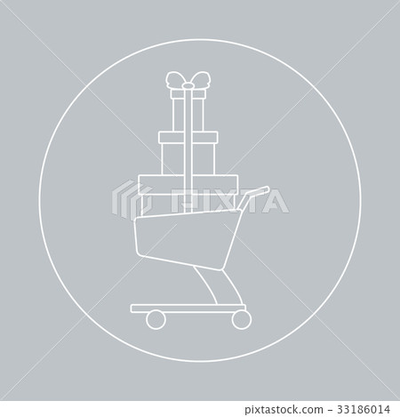 Stylized icon of shopping cart with gifts. 33186014