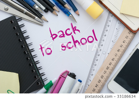 School set with back to school inscription in 33186634