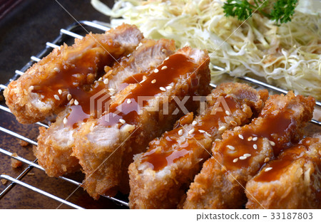 Japanese deep fried pork or tonkatsu. Japanese deep fried pork or tonkatsu. 33187803