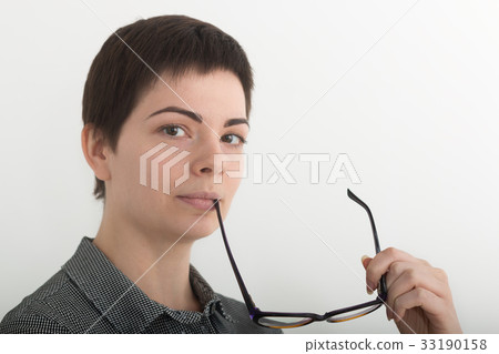 Young attractive girl in black and white plaid 33190158