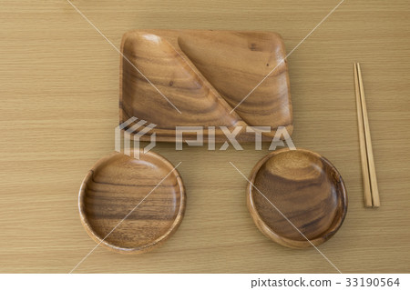 Wooden table and dishes Wooden table and dishes 33190564
