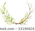 Watercolor wreath of dry autumn branches isolated 33190828