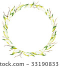 Watercolor wreath of dry autumn leafs and branches 33190833