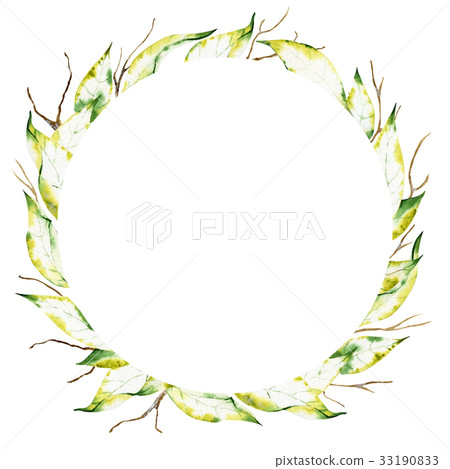 Watercolor wreath of dry autumn leafs and branches Watercolor wreath of dry autumn leafs and branches 33190833